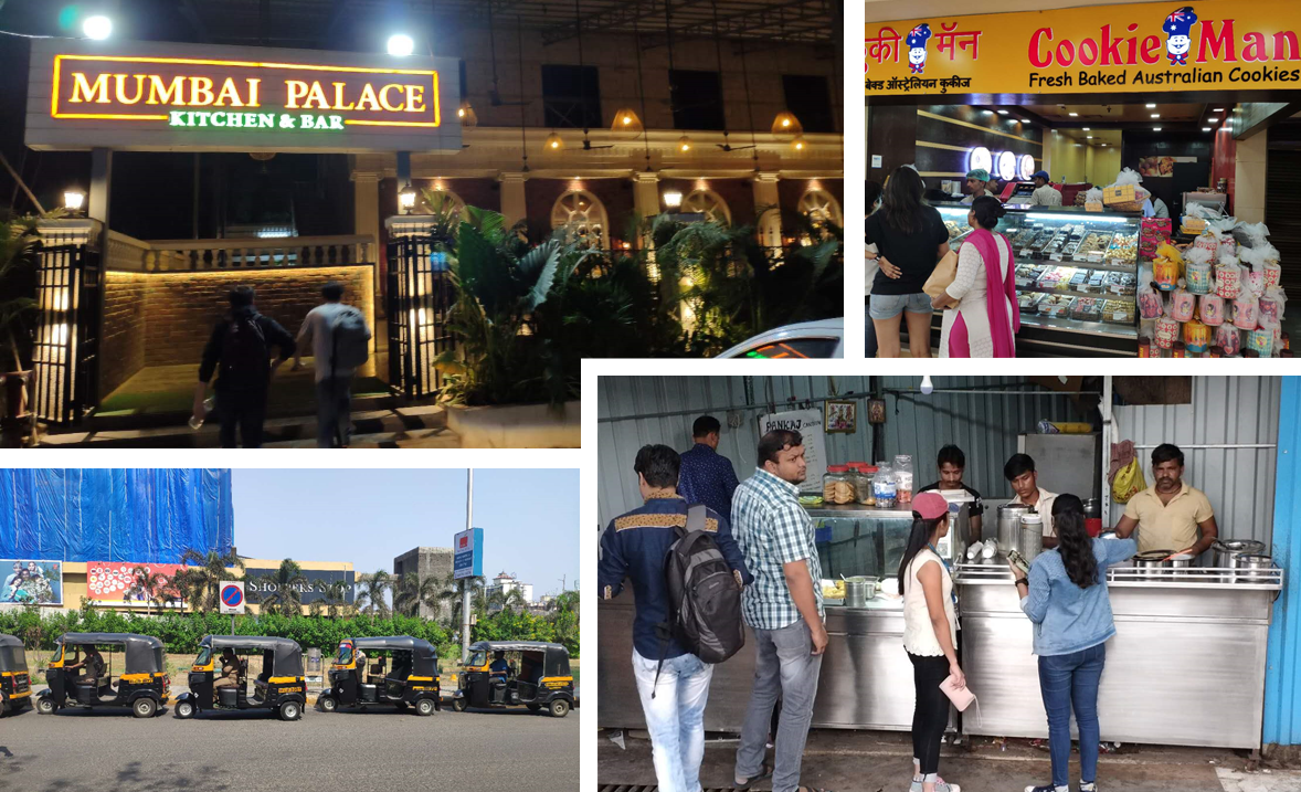 A collage of the sights in Mumbai, mostly places to eat.